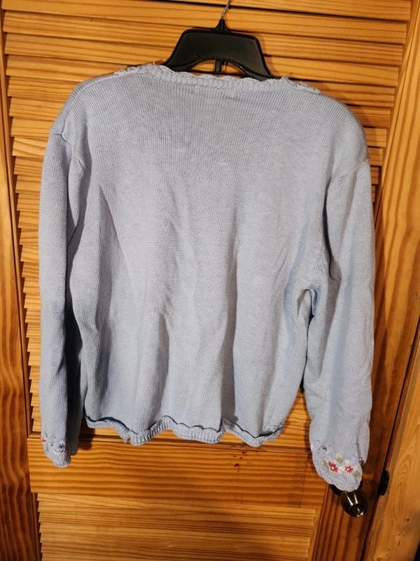 Vintage Pastel Periwinkle Floral Embroidered Cardigan Sweater (Size XL) 10