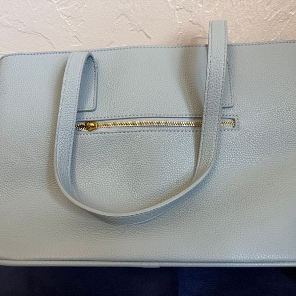 NWT Lee Montana West Pebble Vegan Leather Tote Bag Light Blue Flower Charm 4