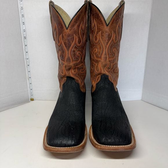 Capitan Men's Elephant Print Western Boots Black / Tan – Size 11.5 D (CMB 6005) 2