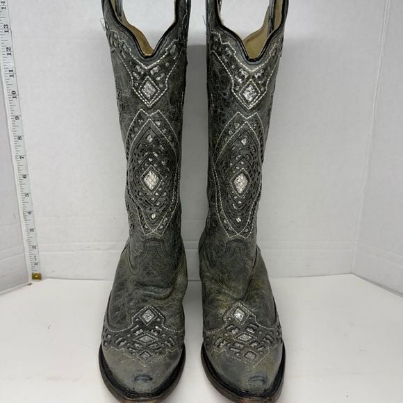 Corral Women’s Distressed Grey Glitter Inlay Boots A2963 Size 6.5 M 2