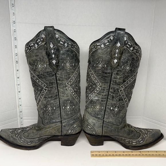Corral Women’s Distressed Grey Glitter Inlay Boots A2963 Size 6.5 M 3