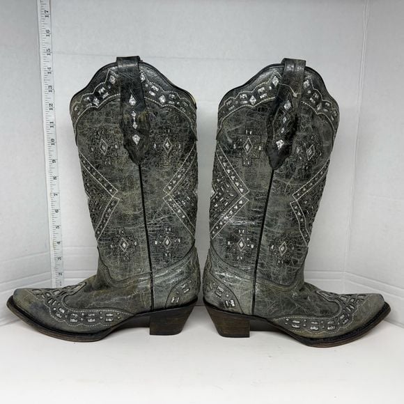 Corral Women’s Distressed Grey Glitter Inlay Boots A2963 Size 6.5 M 4