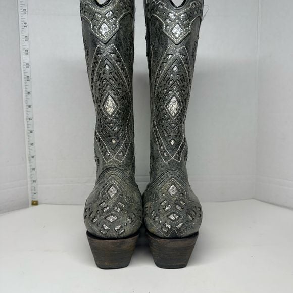 Corral Women’s Distressed Grey Glitter Inlay Boots A2963 Size 6.5 M 5