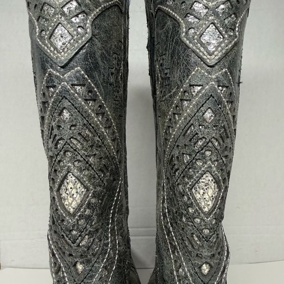 Corral Women’s Distressed Grey Glitter Inlay Boots A2963 Size 6.5 M 6