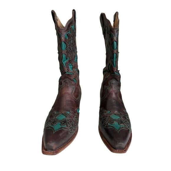 Twisted X Women’s Brown Turquoise Floral Embroidered Western Boots 10B WSO0010 2