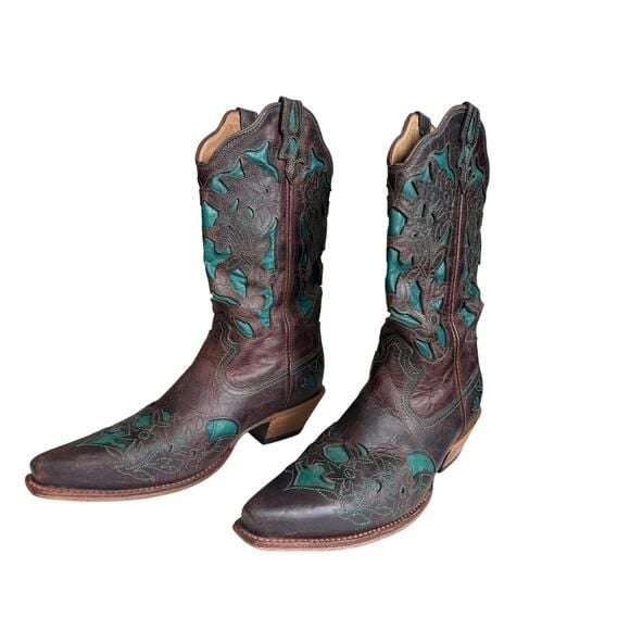Twisted X Women’s Brown Turquoise Floral Embroidered Western Boots 10B WSO0010 3