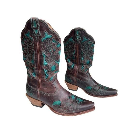 Twisted X Women’s Brown Turquoise Floral Embroidered Western Boots 10B WSO0010 4