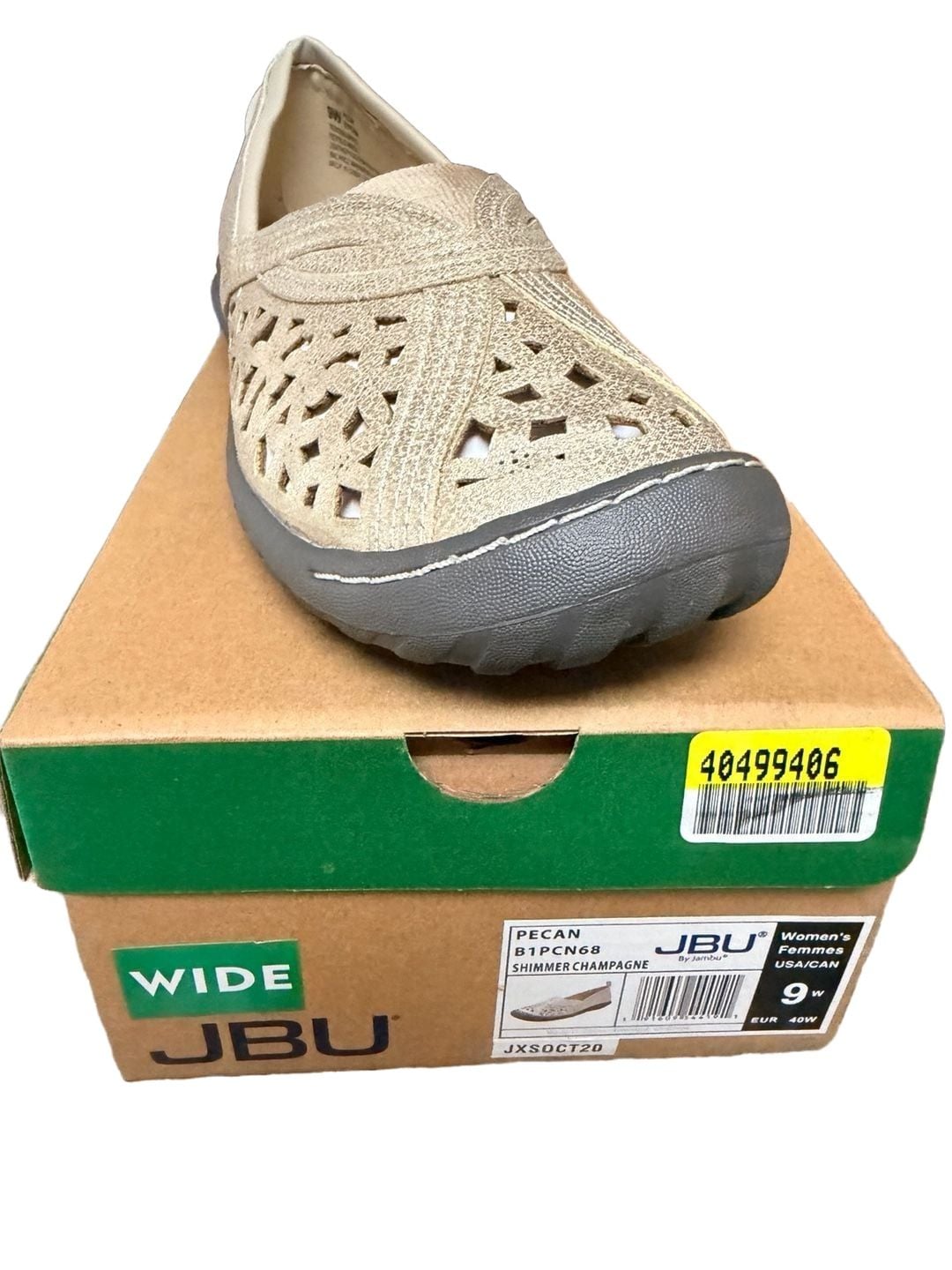 JBU Pecan Size 9W Shimmer Champagne Slip-On Flat 5