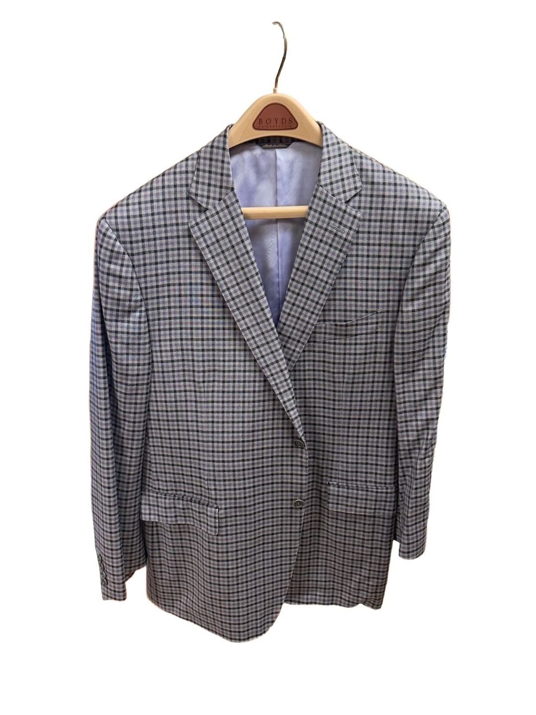 Scuderi Blazer Size 60 Grey Check Wool Super 130S Sport Coat 2