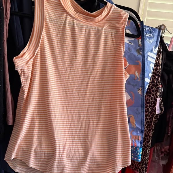 Blakeley Orange and White Striped Sleeveless Mock Neck Top Size L/XL