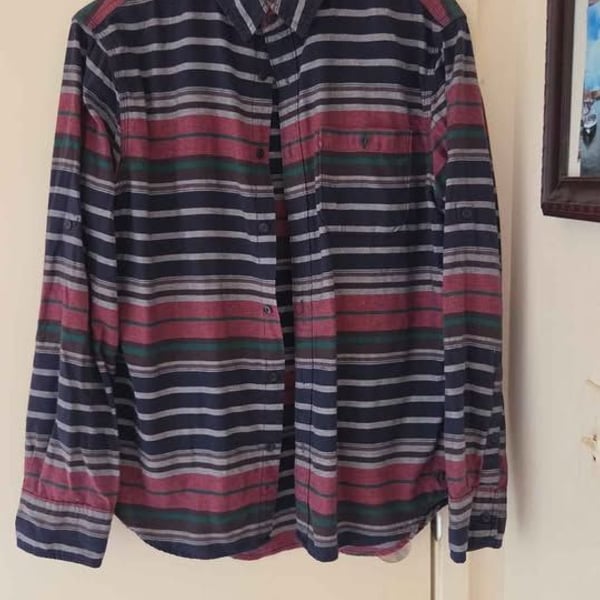 Hang Ten Men Size Medium Multi Striped Flannel Shirt. Lightweight & Comfortable.