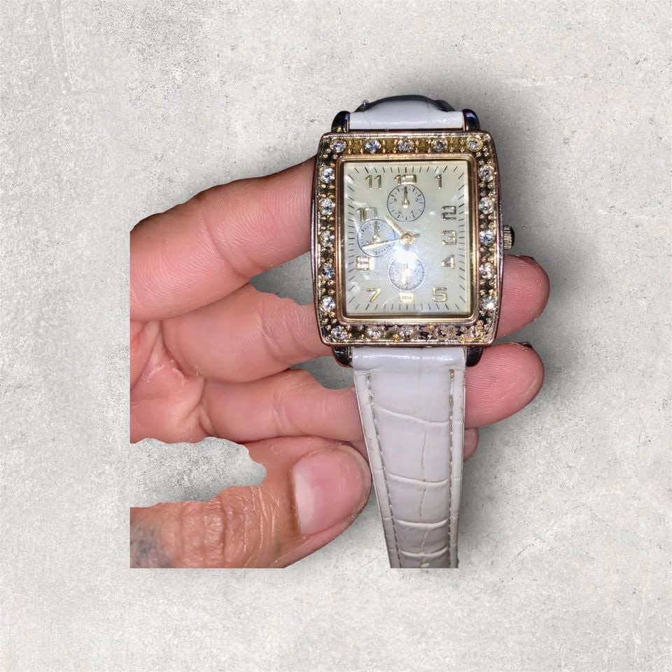 Y2K Women's Quartz Rectangular Crystal Bezel Watch with White Strap 3