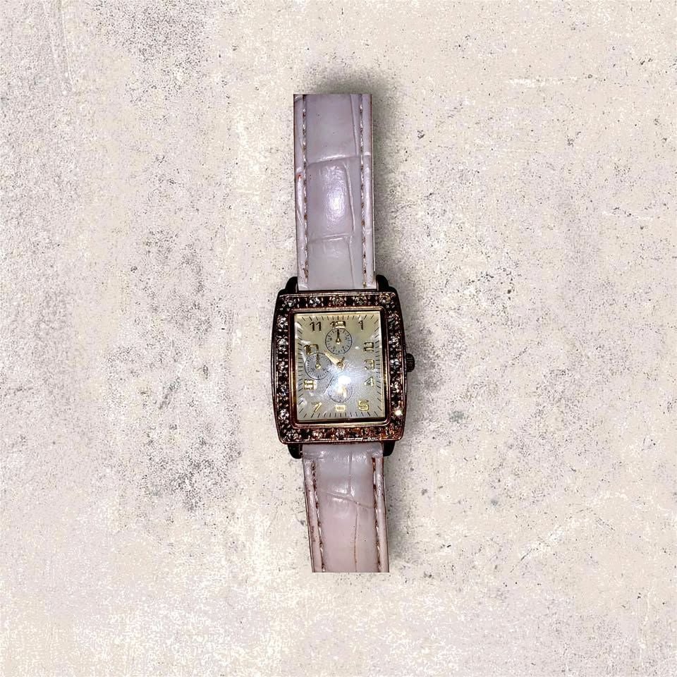 Y2K Women's Quartz Rectangular Crystal Bezel Watch with White Strap 4