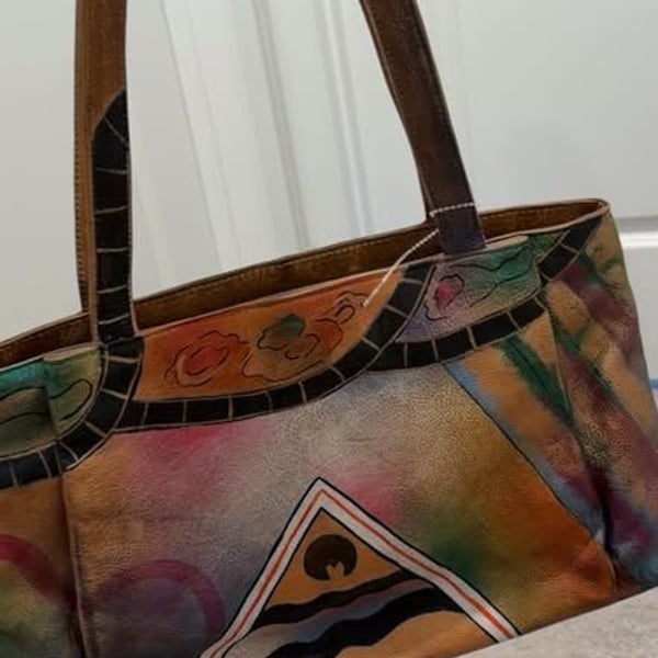 Anuschka Designer bag Colorful Hand Painted Leather Tote Bag