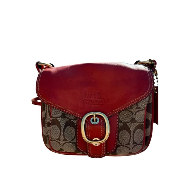 Vintage Y2K Coach Bleecker LegacyFlap Bag Signature Canvas Red Orange11434