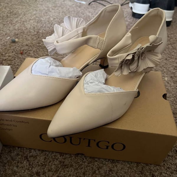 Coutgo Pointed Toe Ruffle Kitten Heels