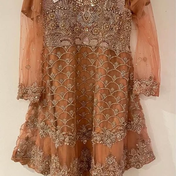 Pakistani Indian wedding party eid heavily embroidered peplum dress 3pc L-M size