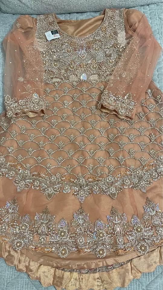 Pakistani Indian wedding party eid heavily embroidered peplum dress 3pc L-M size 8