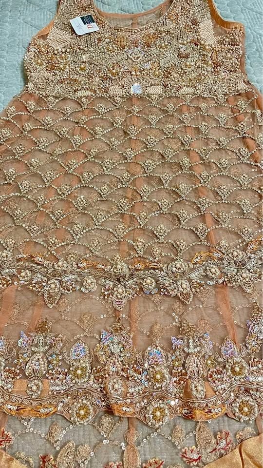 Pakistani Indian wedding party eid heavily embroidered peplum dress 3pc L-M size 9