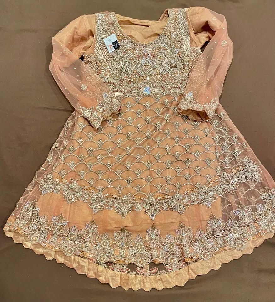 Pakistani Indian wedding party eid heavily embroidered peplum dress 3pc L-M size 10