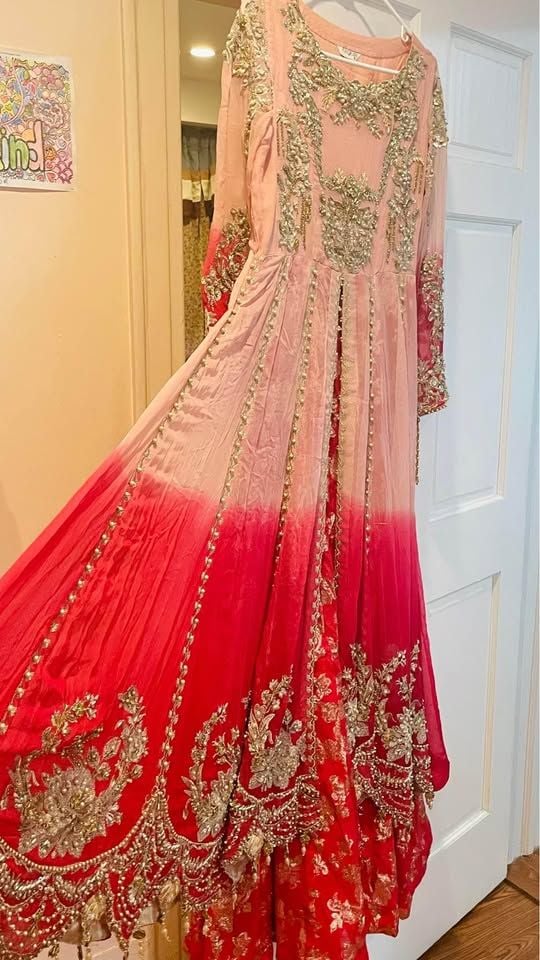 Pakistani floor length designer maxi gown wedding dress 3 pc embroidered 10