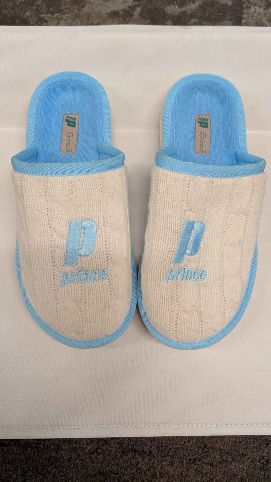 Limited Edition Prince x Brunch Essential Cable-Knit Slippers Open Back Blue Women's Size 7 2