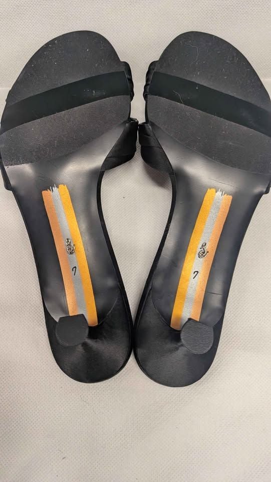 Sam Edelman Cindie Black Satin Rhinestone Brooch Kitten Heel Mules Slide Sandals. Sizes 6.5 & 7W 3