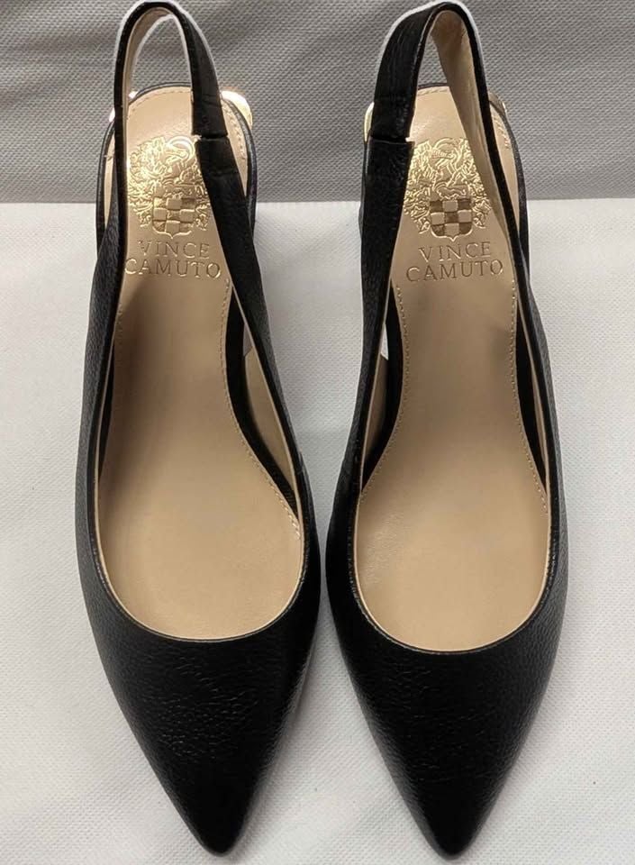 Vince Camuto Hamden Black Textured Leather Pointed Toe Slingback Pumps Size 7.5 2