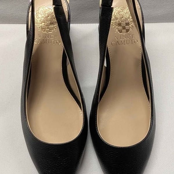 Vince Camuto Hamden Black Textured Leather Pointed Toe Slingback Pumps Size 7.5