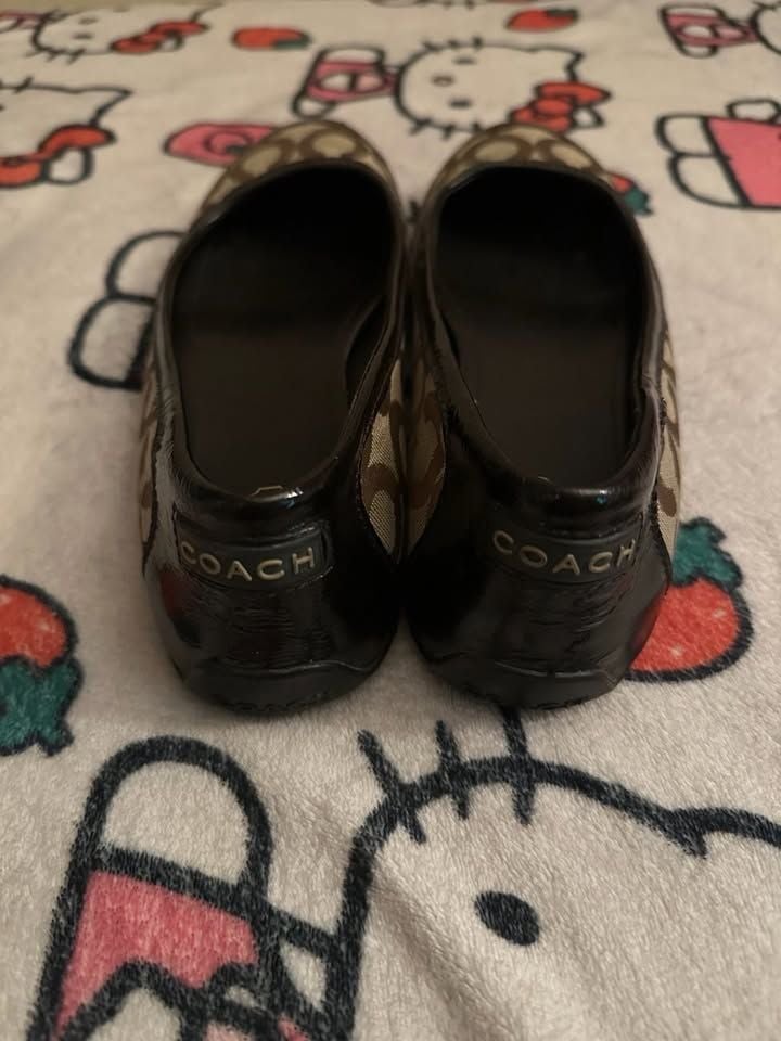 Size 9 Coach Signature C Brown Patent Leather Trim Ballet Flats 4
