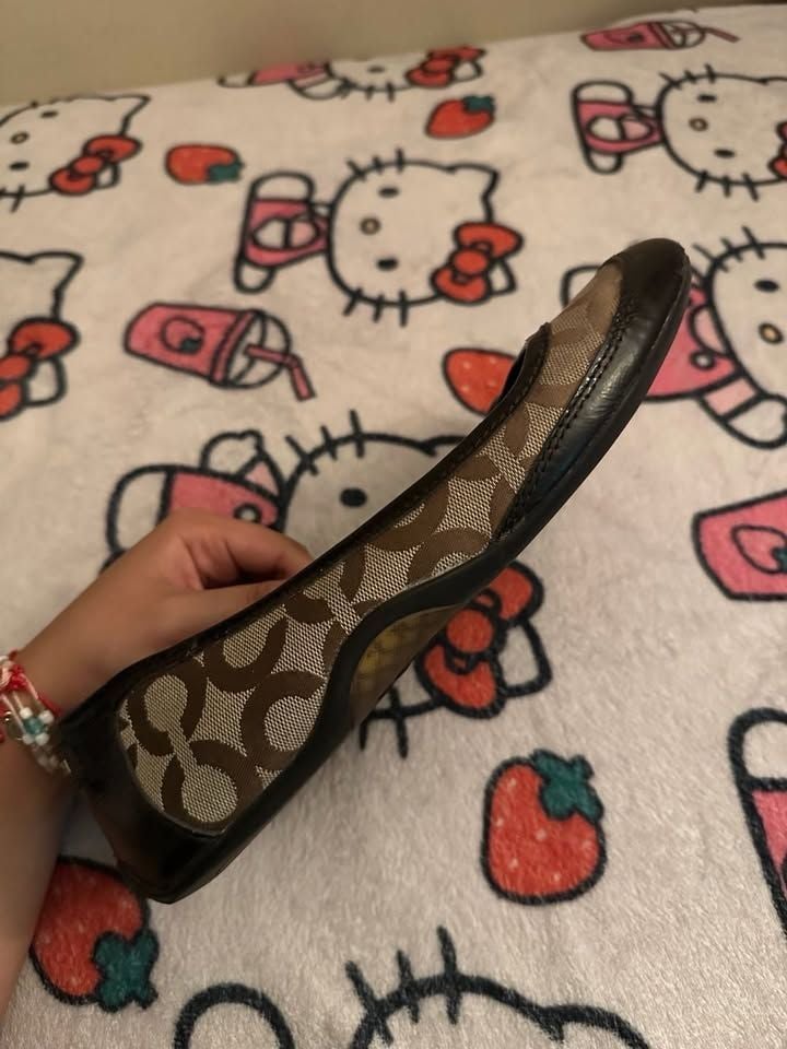 Size 9 Coach Signature C Brown Patent Leather Trim Ballet Flats 5