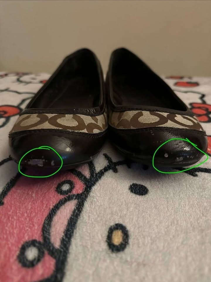Size 9 Coach Signature C Brown Patent Leather Trim Ballet Flats 9