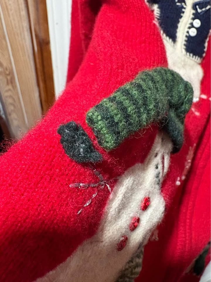Jones New York Sport Red Snowman Zip-Up Sweater Size Small 5