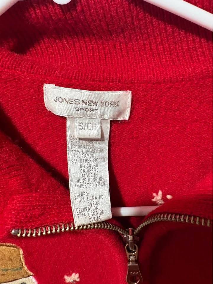 Jones New York Sport Red Snowman Zip-Up Sweater Size Small 7