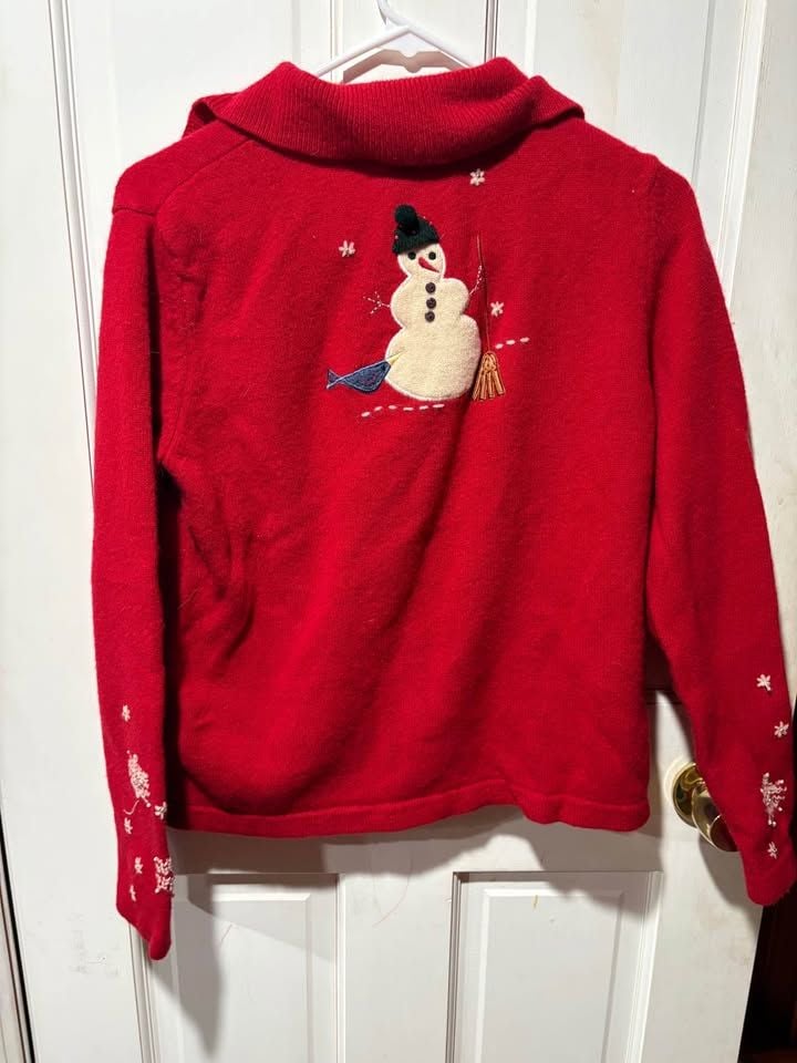 Jones New York Sport Red Snowman Zip-Up Sweater Size Small 8