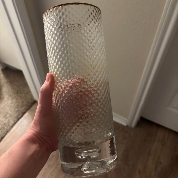 Tall Hobnail glass vase with copper rim