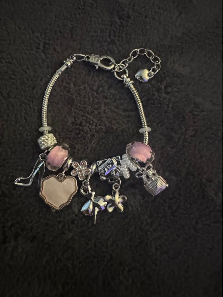 Pink and purple bracelet w charms 2