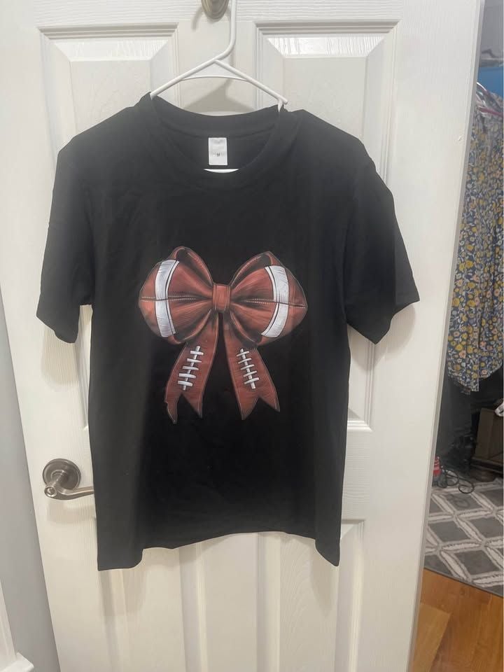 Black Football Bow Graphic T-Shirt Size Medium 3