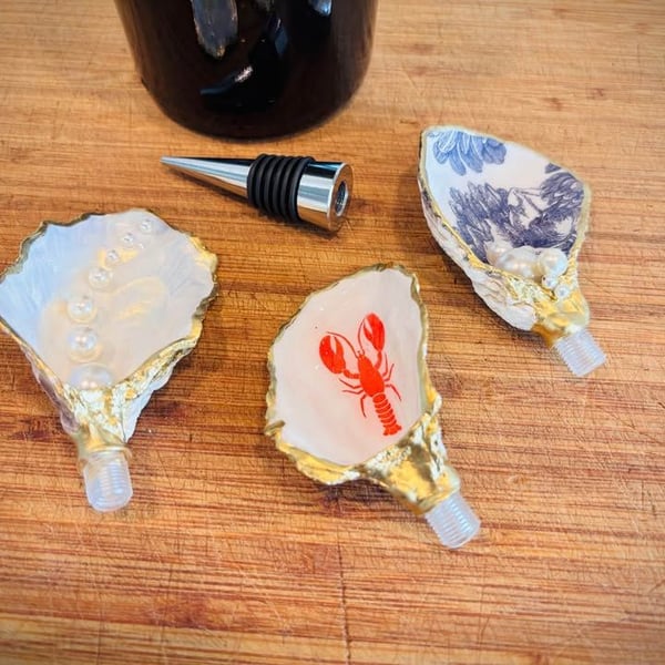 Handmade Oyster Shell Interchangeable Wine Bottle Stoppers - Set of 3